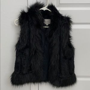 LOFT Black Faux Fur Vest